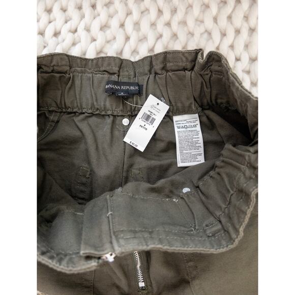 Banana Republic Cotton Linen Blend Khaki Green Paperbag Belted Shorts - Picture 5 of 7